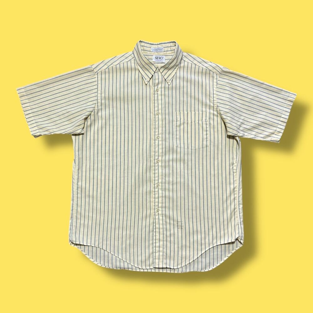 Vintage 60s Striped Shirt Sanforized Button Down Vertical Stripe Butter Yellow